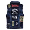 Gilets pour hommes Classique Vintage Jeans Vestes sans manches Mode Patch Designs Punk Rock Style Ripped Cowboy Effiloché Denim Réservoirs 230112