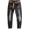 Men's Jeans Fashion Streetwear Retro Black Gray Elastic Slim Fit Ripped Patchwork Vintage Designer Casual Denim Pants 230113