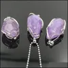 Pendant Necklaces Sier Plated Wire Wrap Irregar Necklace Cut Gemstone Healing Energy Natural Crystal Amethyst Powder Tea Drop Delive Dh702