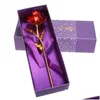 Couronnes De Fleurs Décoratives Cadeaux Saint Valentin Feuille D'or 24K Rose Fleur Fabriqué À La Main À La Main Trempé Longue Tige Amoureux De Mariage Pour Dh7Jq