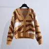 Women's Knits Women Cardigan Zebra Pattern V-neck Loose Casual All-match Single Breasted Knitted Sweater Korean Style Autumn Outwear