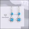 Charme S925 Timbre Sier Boucles D'oreilles Fleur Charmes Bleu Rose Blanc Zircon Boucle D'oreille Bijoux Brillant Cristal Gland Cerceaux Piercing Pour Les Femmes Nous Dhi2G