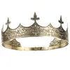 Bruiloft haar sieraden barokke vintage koninklijke koning kroon voor mannen retro ronde grote gouden tiara's en verstelbare metalen zwart kostuum optocht diadeem 230112