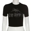 女性S TシャツパンクヴィンテージゴスグラフィックY2KスタイルトップOネックTシャツ黒いストリートシャツ230112