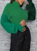Swetry damskie Turtleeck Przycięty dzianinowy sweter Kolor Koloroblokowy Patchwork Pullover pępa laska Latarna luźna jumper jesień 230113