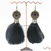Dangle Chandelier Fashion Jewelry Womens Vintage Circar Glaze Fluffy Feather Tassel Long Earrings Drop Delivery Dhtvh