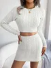 Two Piece Dress YEMOGGY Fashion Twist Knitted Sweater Skirt 2 Set for Women Suit Solid Short Tops Elastic Waist Mini Sets 230113