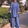 Vêtements ethniques Ensemble de deux pièces Soild islamique Loose Fit mi-long femmes musulmanes hauts avec pantalon Abaya costume vêtements décontractés Ramadan 2 pièces