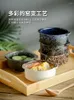 Skålar japanska keramiska bakade risuppsättningar med täckning för en person restaurang el bambu frukost rätter