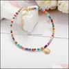 Anklets Selling Summer Bohemian Style Color Beaded Anklet Retro Alloy Scallop Pendant Foot Chain Drop Delivery Jewelry Otv58