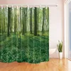 Rideaux de douche arbre en bois avec herbe dans la forêt rideau de bain tissu polyester crochets imperméables vert