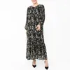 Ethnic Clothing Women Elegant Floral Maxi Dresses O-Neck Long Sleeve Loose Robe Gown Printed Fashion Muslim Abaya Bonbou Eid 2023