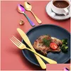 Dinnerware Sets Stainless Steel Tableware Household Western Cutlery Knife Fork Spoon Wooden Gift Box Set Kitchen 24Pcs Creative Gift Dhli5