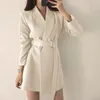 Costumes pour femmes coréen blanc Blazers femme manches longues ceinture costume manteau Streetwear britannique hauts