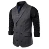 Men s Vests Mens Waistcoat Stripe Plaid Formal Suit Men Fashion Casual Double Breasted Sleeveless Gilet Male Business Dress 230112