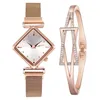 Wristwatches 2pcs/set Women Watches Bracelet Set Square Dial Rose Gold Magnet Watch Dress Ladies Wrist Luxury Quartz ClockWristwatches