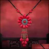 Chokers Bohemian Turquoise Handwoven Short Necklace Chain Women Pendant Waterproof Wax Wire Copper Female Bell Fashion Drop Delivery Ottjc