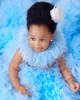 Feahter Girl Pageant Dress Flower Girls Dreeses for Wedding Light Sky Blue Kids Ruffles 파티 생일 가운 사진 촬영