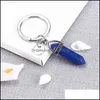 Keychains Lanyards Fashion 26 Letter Key Rings Natural Stone Pendant Keychain Rose Quartz Stones Crystal Good Luck Chains Accessor Dhxgc