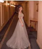 Princess Gray Evening Dresses Sheer Scoop Neckline Beads Sequins A Line Soft Tulle Long Evening Prom Gowns Women Celebrity Occasion Wears 2023