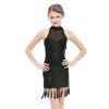 Stage Wear Style Girls Latin Dance Costumes Senior Tassel Sleeveless Dress For Dresses Black S-XXXL