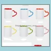 Mugs Sublimation 11Oz Ceramic Mug With Heart Handle 320Ml White Cups Colorf Inner Coating Water Bottle By Sea Rrb13001 Drop Delivery Otfuh