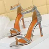 Sandalen 2023 Zomer sexy vrouwen 10 cm fetisj hoge hakken bling ontwerper Sparkly Silver Gold Open teen dames trouwschoenen