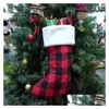 Christmas Decorations Home Decoration New Year Gift Xmas Candy Bag Red Black Buffalo Plaid Stocking For Kids Drop Delivery Garden Fe Dhovs