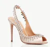 Elgant Designer Temptation Crystal Satin Sandal Luxury Brands Sandaler Shoes Women Slingback Pumpar PVC Toecaps Point Toe Lady Slingback High Heels