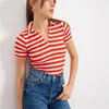 Polos da donna Retro Blue Stripe Women Tops Summer Y2K Polo Calta Sonta corta V Slim Bluse Fashion Girls Party Abbigliamento