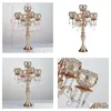 Decorazione per feste New Style Tall 5Arms Candelabri in metallo dorato con pendenti Tavolo da matrimonio romantico Portacandele Home Sn2725 Drop Del Dhtrh