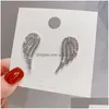 Stud Fashion Jewelry S925 Sier Post Cute Angel Wing Earrings Rhinstone Drop Delivery Dhzna