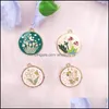 Charms 10Pcs Alloy Drip Oil Charm Round Cartoon Plant Bee Butterfly Earring Pendant Diy Keychain Necklace For Jewelry Making Drop De Otnwt