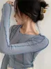 Women's T Shirts Long Sleeve T-shirts Women Spring Solid O-Neck Elegant Bright Line Decoration Slim Casual Soft High Quality Ladies Clothing