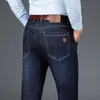 Мужские джинсы Classic Relected Fit Filed Jean Men Men осень зима с высокой талией повседневные классические черные голубые джинсовые брюки 230113