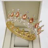 Gioielli per capelli da sposa KMVEXO Diademi di cristallo color oro Corona rotonda barocca Royal Queen King Crowns Diadem Prom Accessories 230112