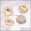 Pins Brooches Crystal Rhinestone Flower Brooch Pin Clip Women Retro Shiny Elegant Dress Clothes Scarf Shawl Buckle Banquet Jewelry Otsnj