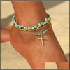 Anklets Fashion Gold Beads Natural Stone Cross Drop Set voor vrouwen meisjes boho been armband voet sieraden groothandel levering otg2o