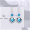 Charme s925 Stamp sier plaque d'oreilles plaquées coeur charmes de boucles d'oreille en zircon blanc rose bleu blanc poupeau de glands de cristal brillant Piercing pour wo dhbse