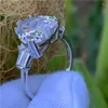 Ringos de cluster Os amantes da moda prometem anel de coração cortado de 12 mm SONA CZ 925 Becha de casamento de noivado de prata esterlina para jóias femininas