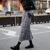 Saias tamanho da cintura alta da cintura Midi Longa saia xadrez de lã para mulheres inverno quente escritório elegante senhora vintage outono maxi