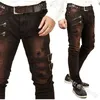 Men's Jeans Mandylandy Punk Vintage Men Skinny Denim Pants Low Waist Multi Zipper Rock Roll Pencil with Belt Long Trousers 230113