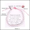 Beaded Breast Cancer Awareness Bracelet Clear Glass Beads Charm With Make A Wish Card For Women Men Handmade Woven Rope Drop Deliver Dhzmp