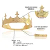 Gioielli per capelli da sposa Barocco Vintage Royal King Crowns For Men Retro Round Big Gold Diademi e metallo nero regolabile Costume Pageant Diadem 230112