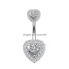 Navel Bell Button Rings Gioielli per il corpo Pezzo singolo Anello per pancia in acciaio inossidabile Diamante Zircone Doppio cuore Oro rosa Sexy Donna Ragazza Dhtdb