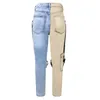 Jeans pour hommes jeans haute rue salopette droite hommes hiphop surdimensionné jaune bleu denim pantalon mode décontracté 230113