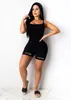 Spaghetti Strap Ribbed Rompers Women Summer Embroidery Lucky Label Jumpsuits Sleeveless One Piece Outfits Black Skinny Playsuits Bulk 9188