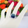 Fashion Blue Ring Cubic Zirconia Stone Ring Rhodium Plated Wedding Ring for Women