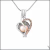 Lockets Wholesale Fashion Jewelry Sier Plated Pearl Cage Love Heart With Zircon 8 Colors Locket Pendant Findings Essential Oil Diffu Otnth