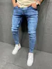 Herr jeans mode mens mager blå jeans skrapa smala denim byxor penna höst street hiphop denim byxor kläd 230113